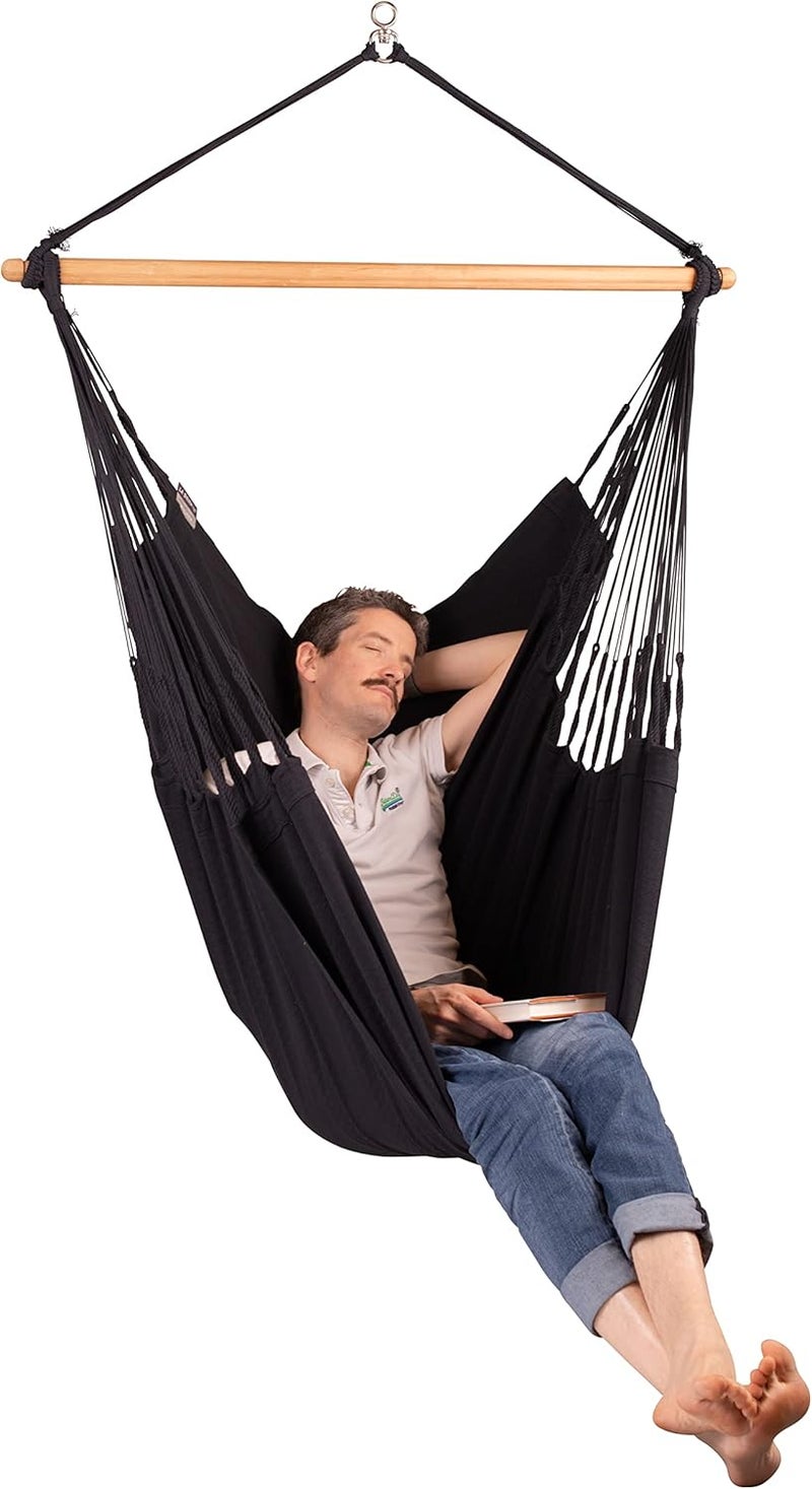 La Siesta® Habana – Organic Cotton Comfort Hammock Chair, 360° Rotation, Curved Design, Colombian Made – Onyx, Comfort - Image 5
